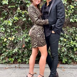 Lulu's green cheetah print long sleeve mini wrap dress - XS